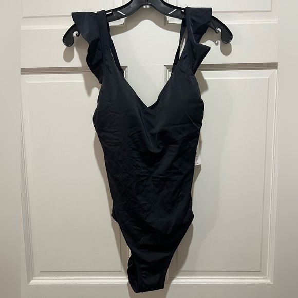 NWT|Women’s|Time and Tru|Black|Ruffle Strap|Medium|One Piece|Swimsuit - Picture 1 of 7